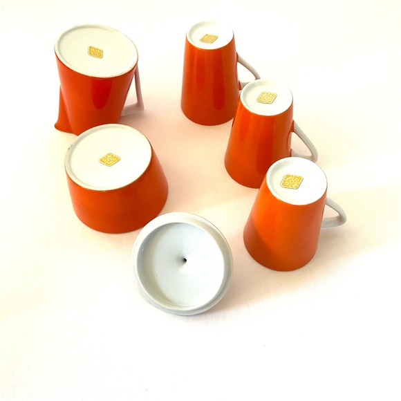 RARE OMC Japanese Demitasse Cups/Sugar & Creamer Porcelain 1960’s Mod Orange EUC - Picture 3 of 8